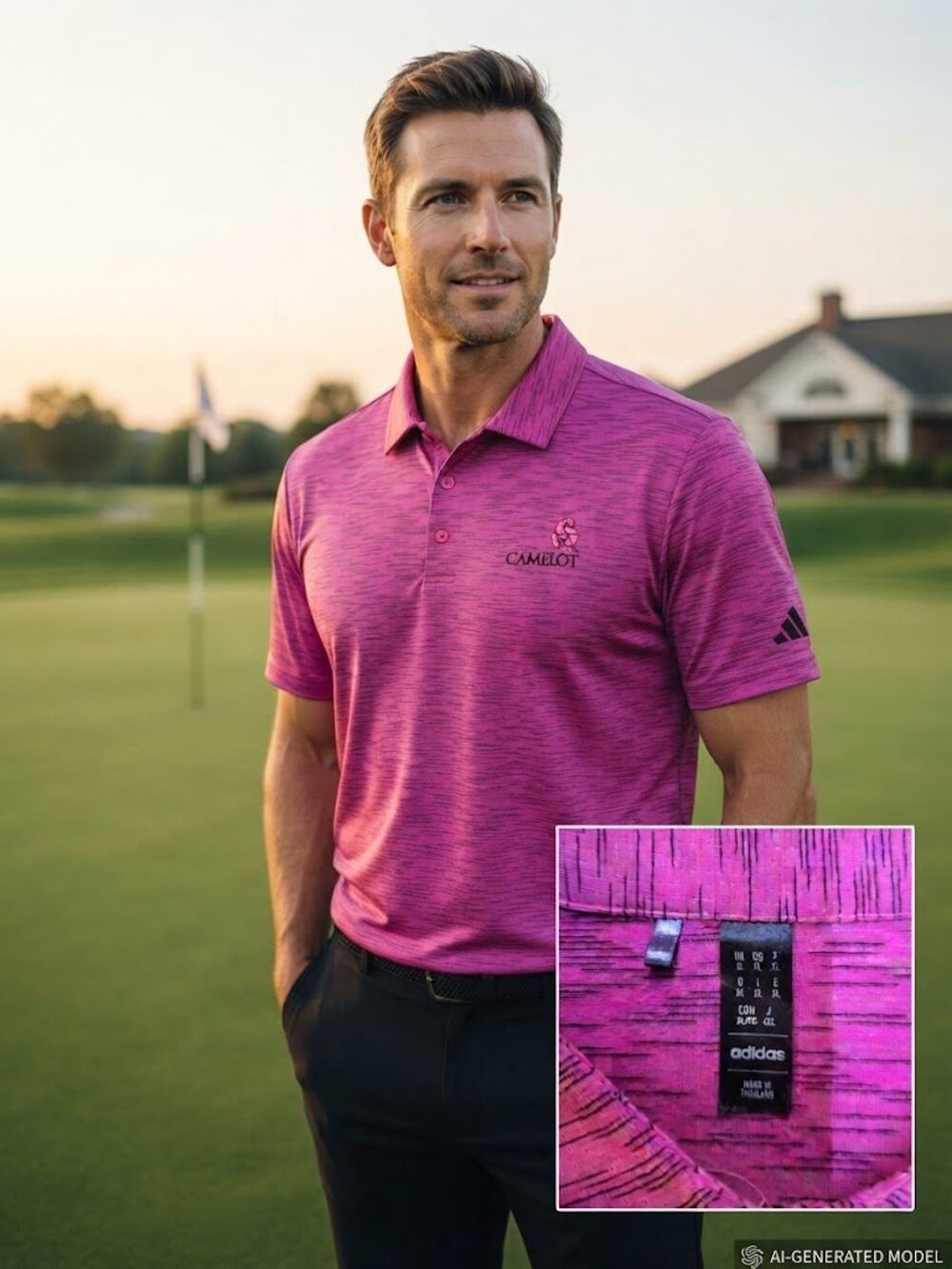 Adidas Camelot Golf Course Pink Space Dye Performance Polo Shirt XL